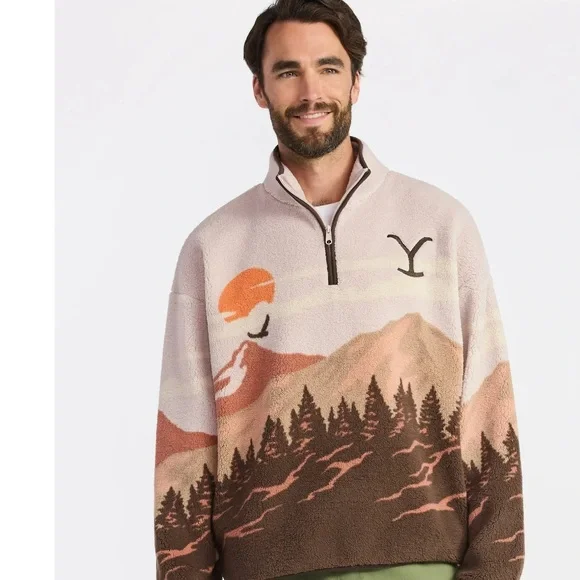 BRAND NEW Yellowstone Men's Faux Shearling Quarter-Zip Jacket - Picture 2 of 7